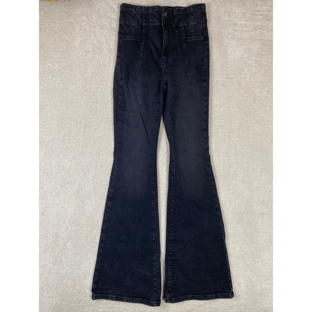 Freeβ People We The Free Flare Jeans Womens 28 Black High Rise Bell Bottom Denim
